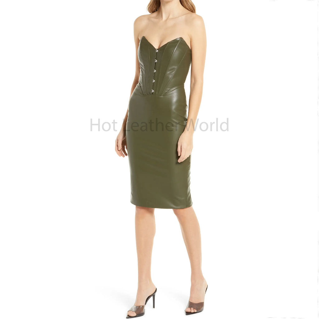 green leather corset dress Olive Green Corset Style Women Bodice Leather Dress S / NAVY BLUE