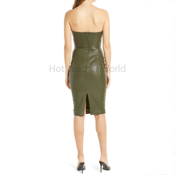 Olive Green Corset Style Women Bodice Leather Dress -  HOTLEATHERWORLD