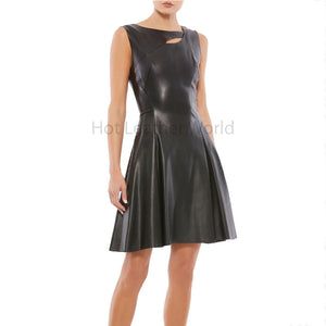 Voguish Black Fit And Flared Women Mini Faux Leather Dress -  HOTLEATHERWORLD