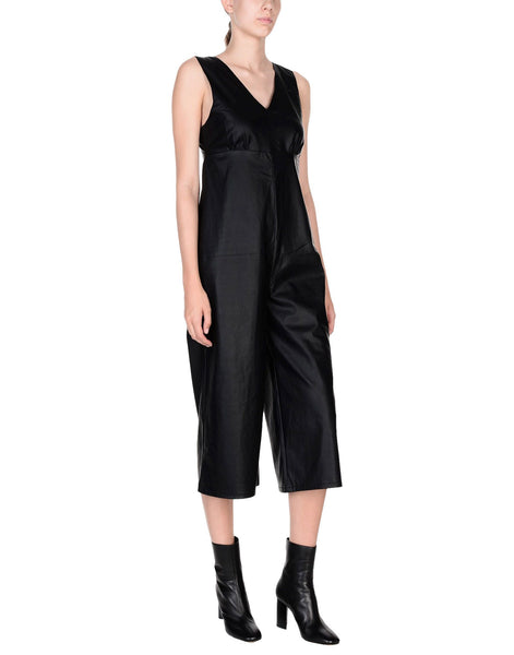 Cropped Utility Women Leather Jumpsuit -  HOTLEATHERWORLD