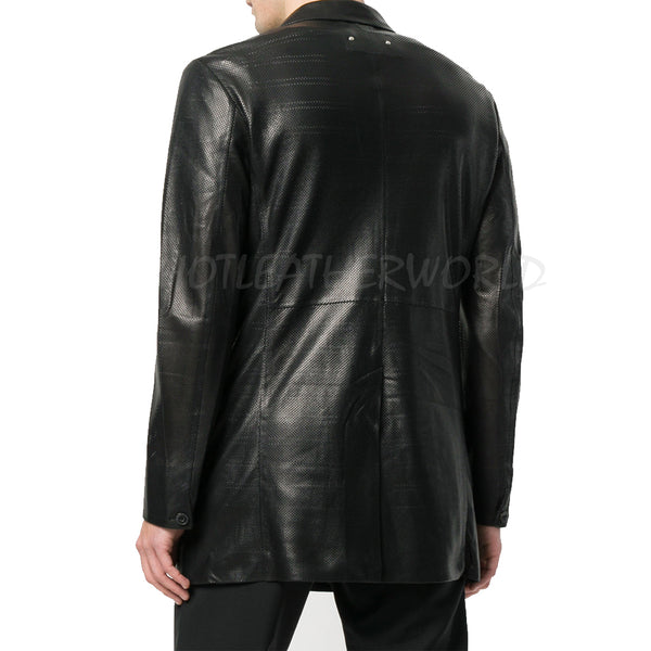 Perforated Men Leather Blazer -  HOTLEATHERWORLD