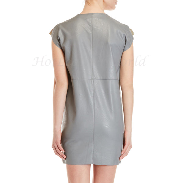 Mini Mega Sleeves Leather Shift Dress -  HOTLEATHERWORLD