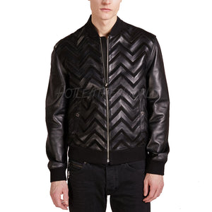 Designer Men Bomber Leather Jacket -  HOTLEATHERWORLD