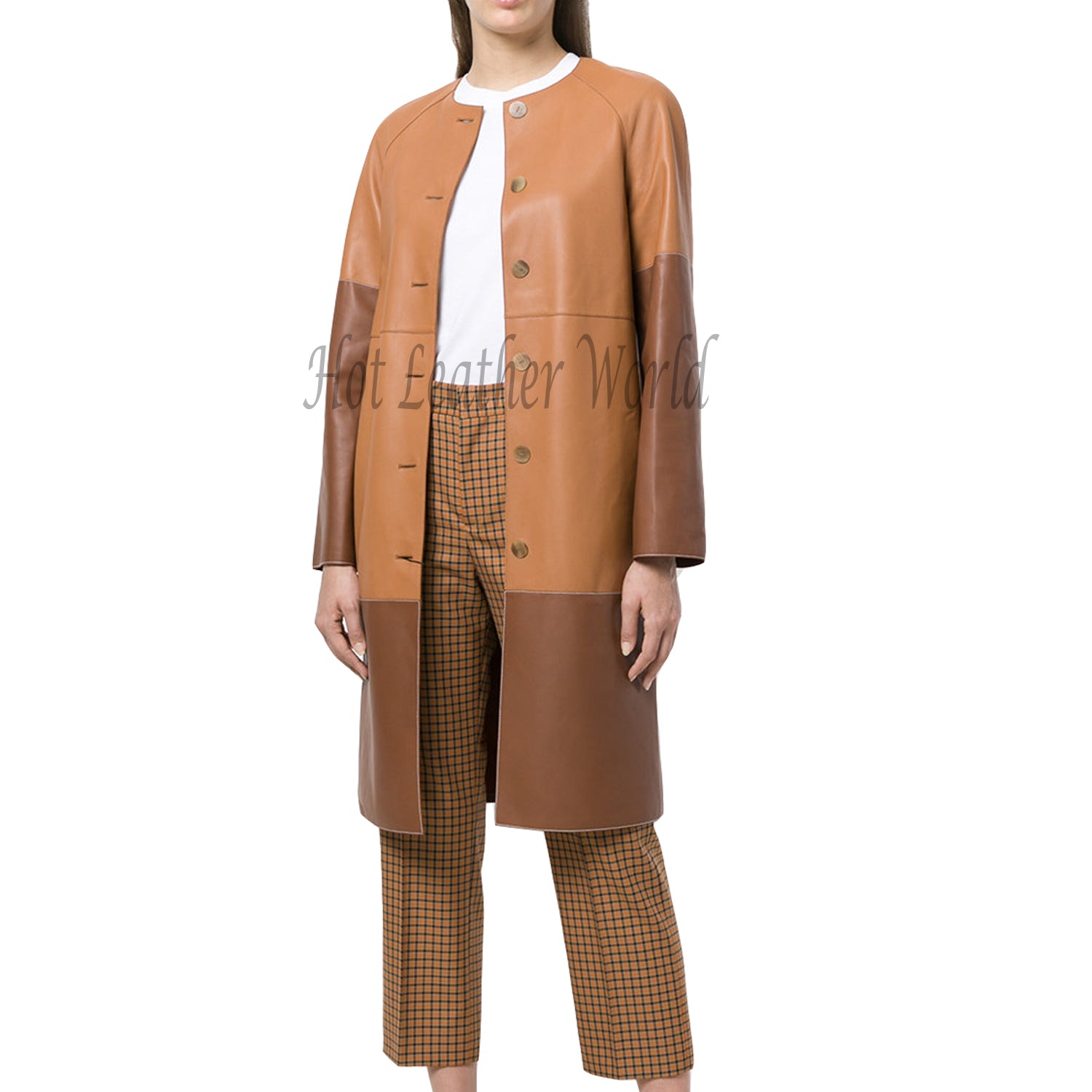 Dual Tone Women Leather Coat -  HOTLEATHERWORLD