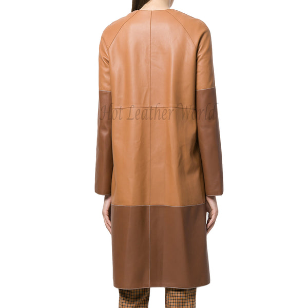 Dual Tone Women Leather Coat -  HOTLEATHERWORLD