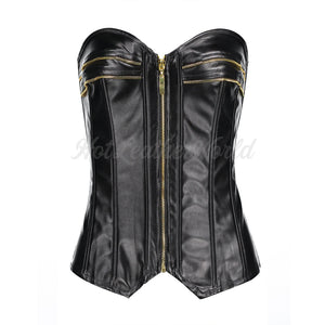 Zipper Detailing Women Leather Corset -  HOTLEATHERWORLD