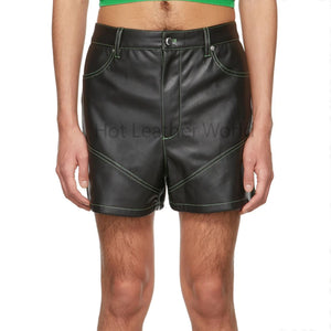 Elegant Black Four Pockets Men Genuine Leather Shorts -  HOTLEATHERWORLD