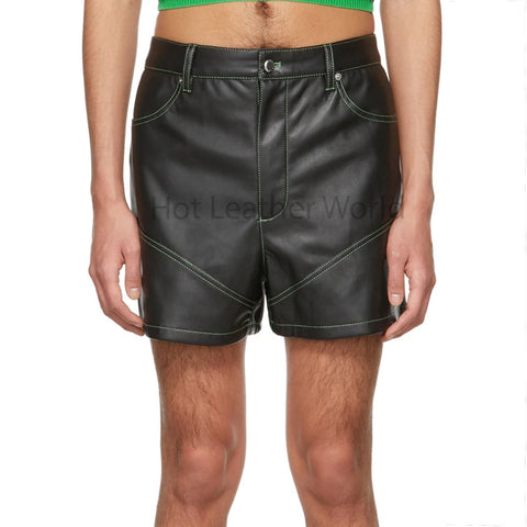 Elegant Black Four Pockets Men Genuine Leather Shorts -  HOTLEATHERWORLD
