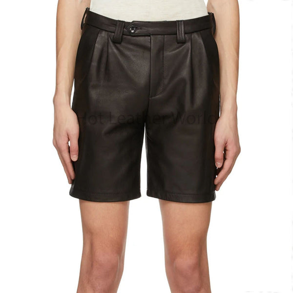Elegant Black Old School Style Men Leather Shorts -  HOTLEATHERWORLD