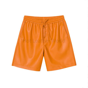 Bright Orange Everyday Men Leather Shorts -  HOTLEATHERWORLD
