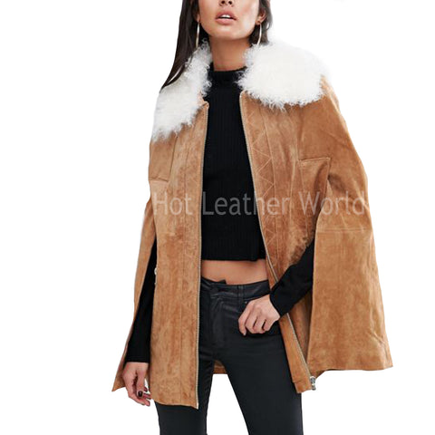 Suede Cape Coat For Women -  HOTLEATHERWORLD