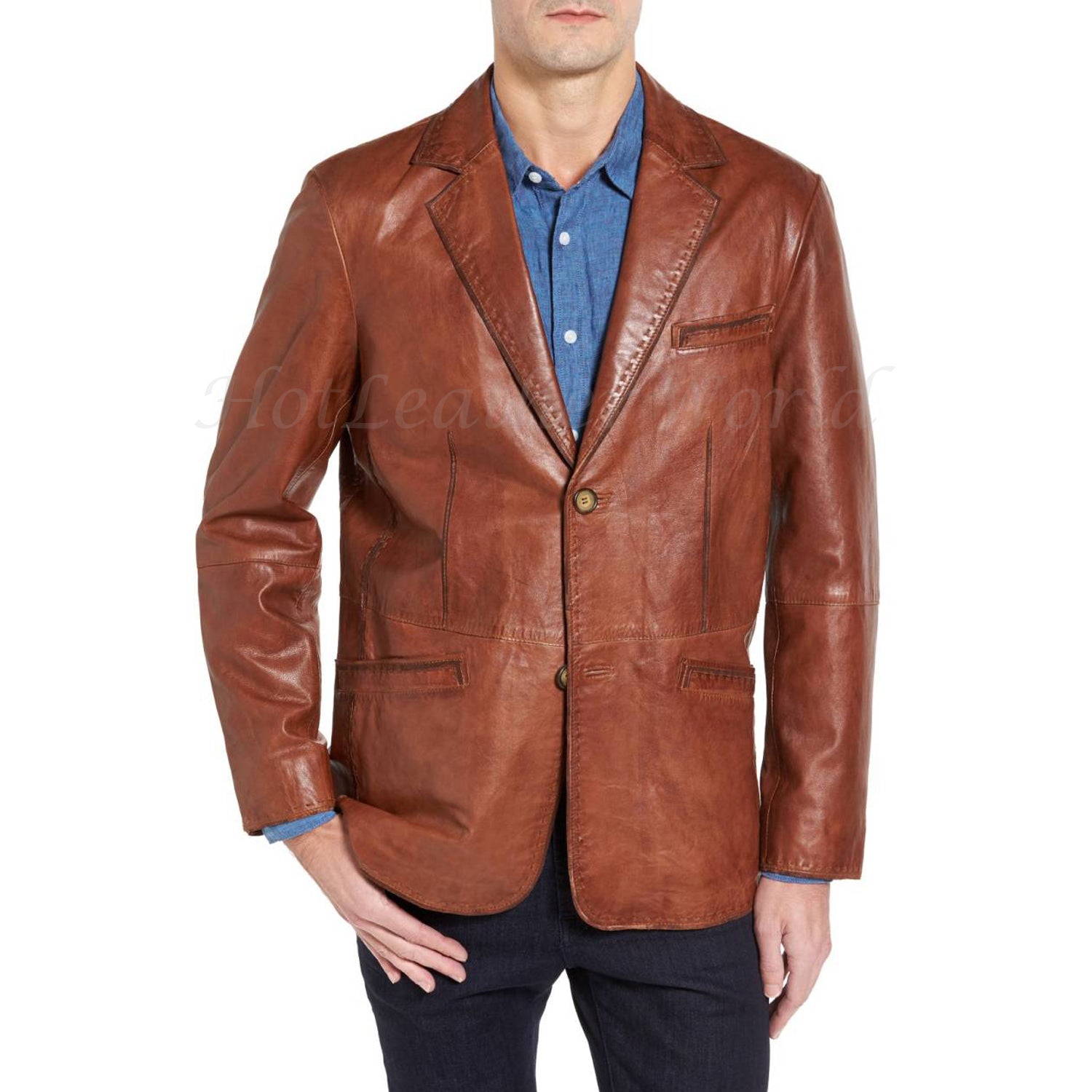 Lamb Skin Leather Men Blazer -  HOTLEATHERWORLD