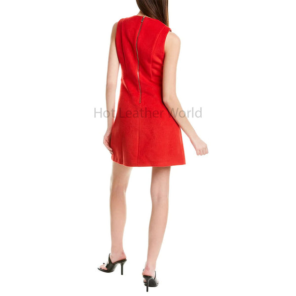 Chile Red Sleeveless A Line Women Mini Suede Leather Dress -  HOTLEATHERWORLD