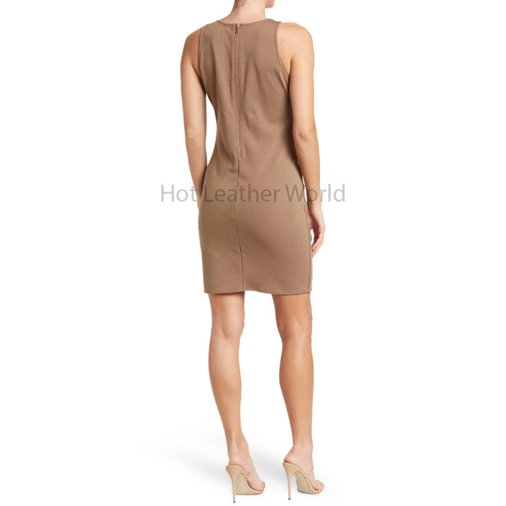 Pastel Tan Brown And Beige Patch Detailed Women Mini Leather Dress CUSTOM / DARK RED