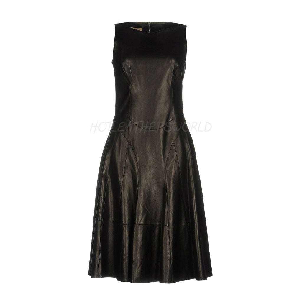 Knee Length Leather Short Dress -  HOTLEATHERWORLD