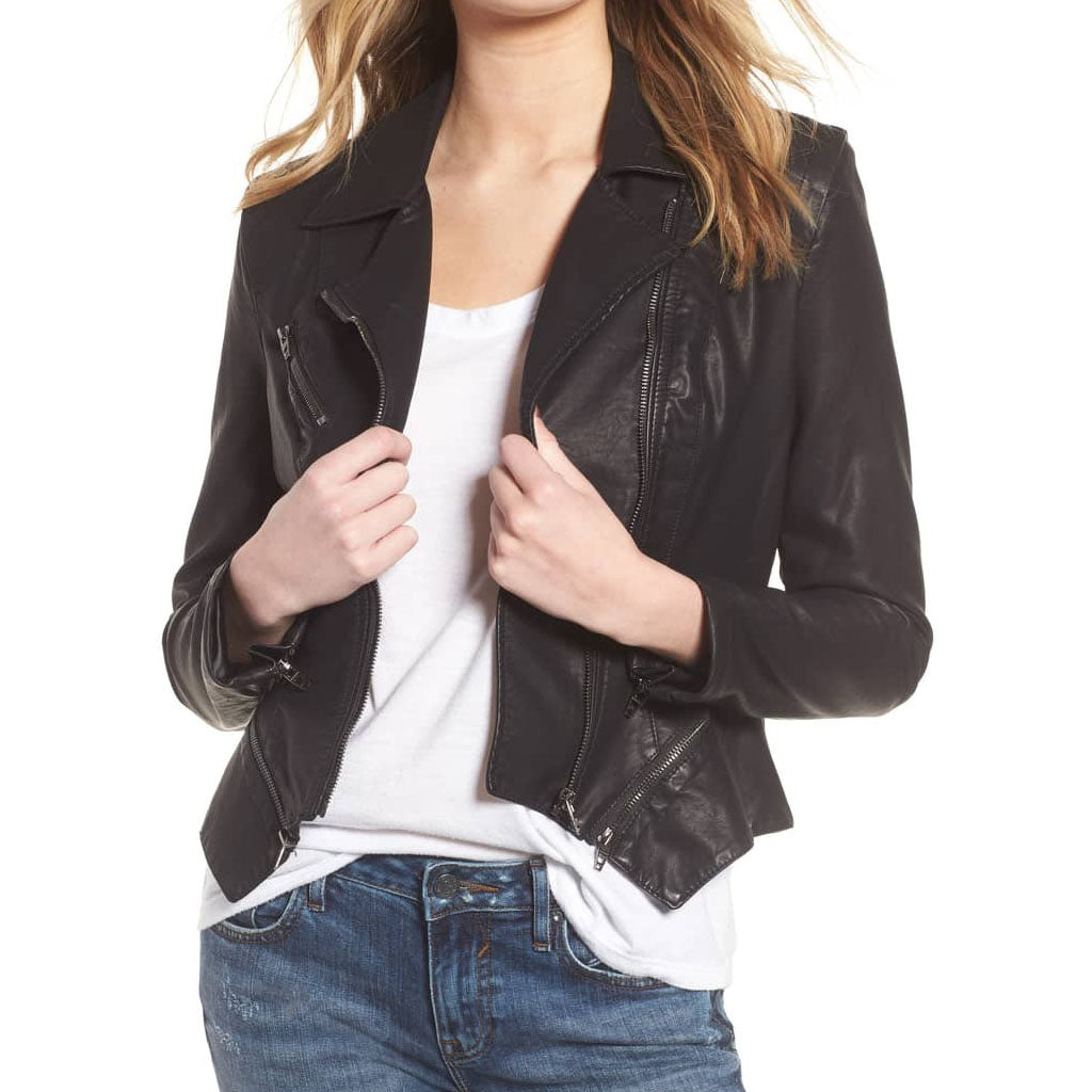 Fitted Moto Leather Jacket For Women -  HOTLEATHERWORLD