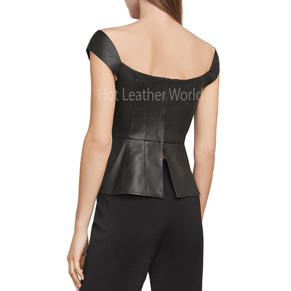 Lace-Up Faux Leather Bustier Top -  HOTLEATHERWORLD
