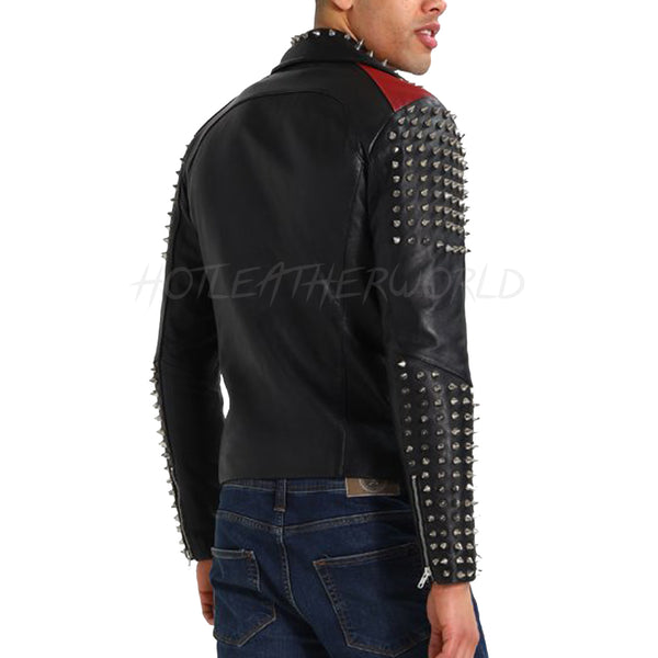 Studded Men Leather Biker Jacket -  HOTLEATHERWORLD