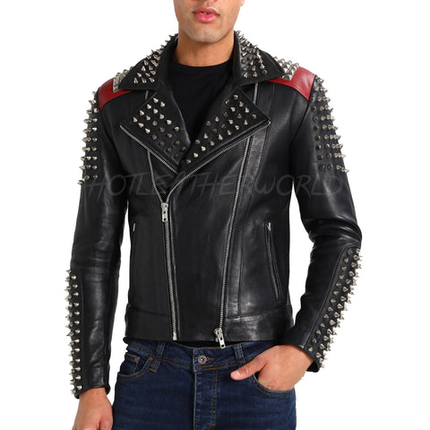 Studded Men Leather Biker Jacket -  HOTLEATHERWORLD