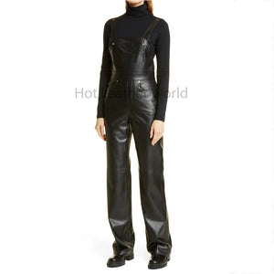 Classy Black Retro Style Sleeveless Flared Leg Women Leather Jumpsuit -  HOTLEATHERWORLD