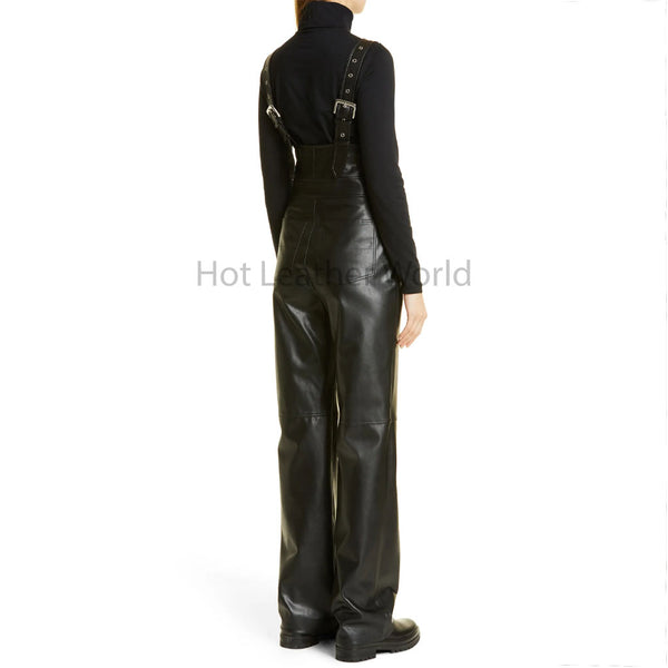 Classy Black Retro Style Sleeveless Flared Leg Women Leather Jumpsuit -  HOTLEATHERWORLD