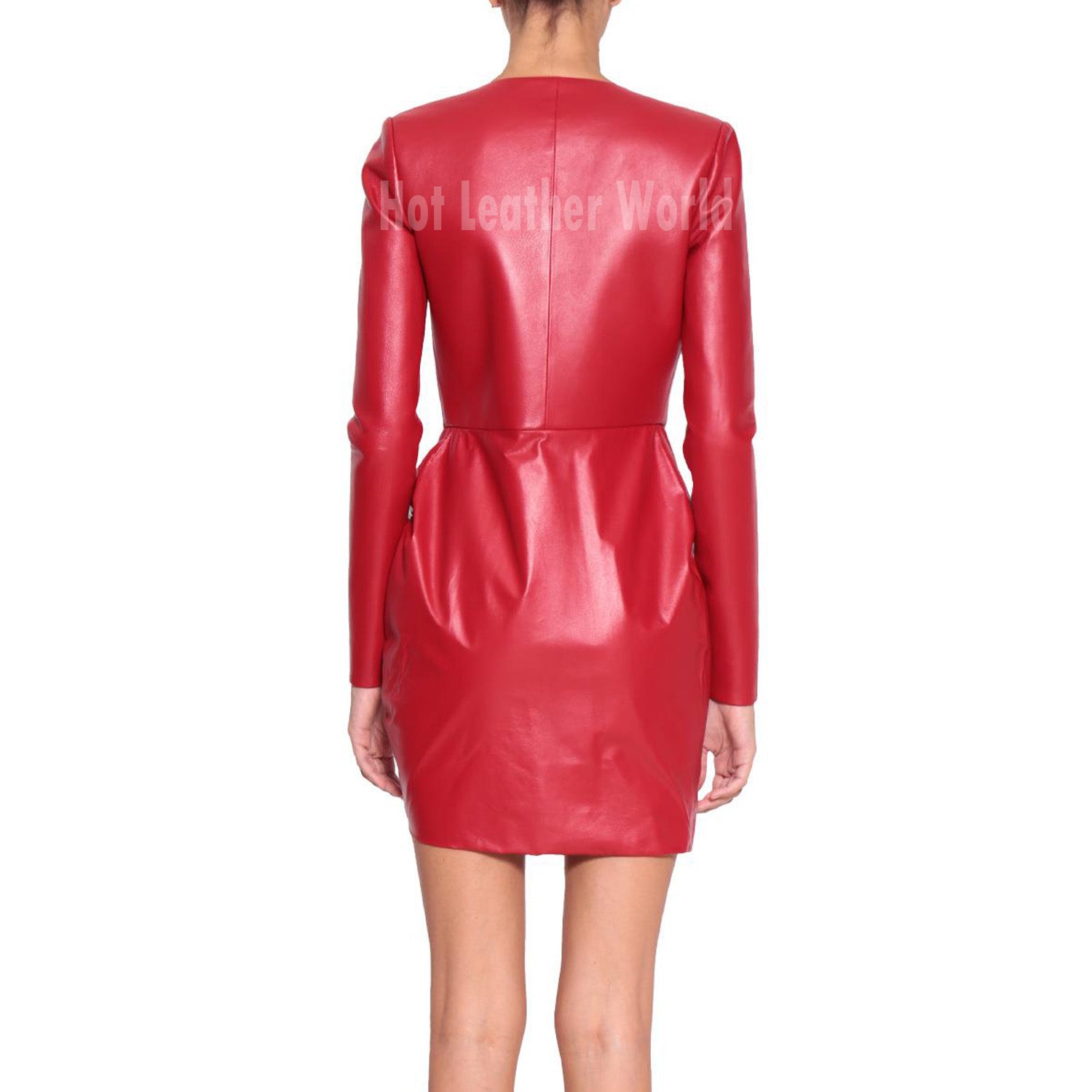 Gather Zipper Mini Red Leather Dress Custom / Royal Blue