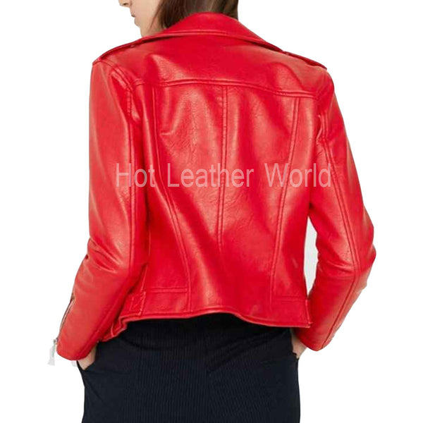 Biker Red Leather Jacket For Women -  HOTLEATHERWORLD