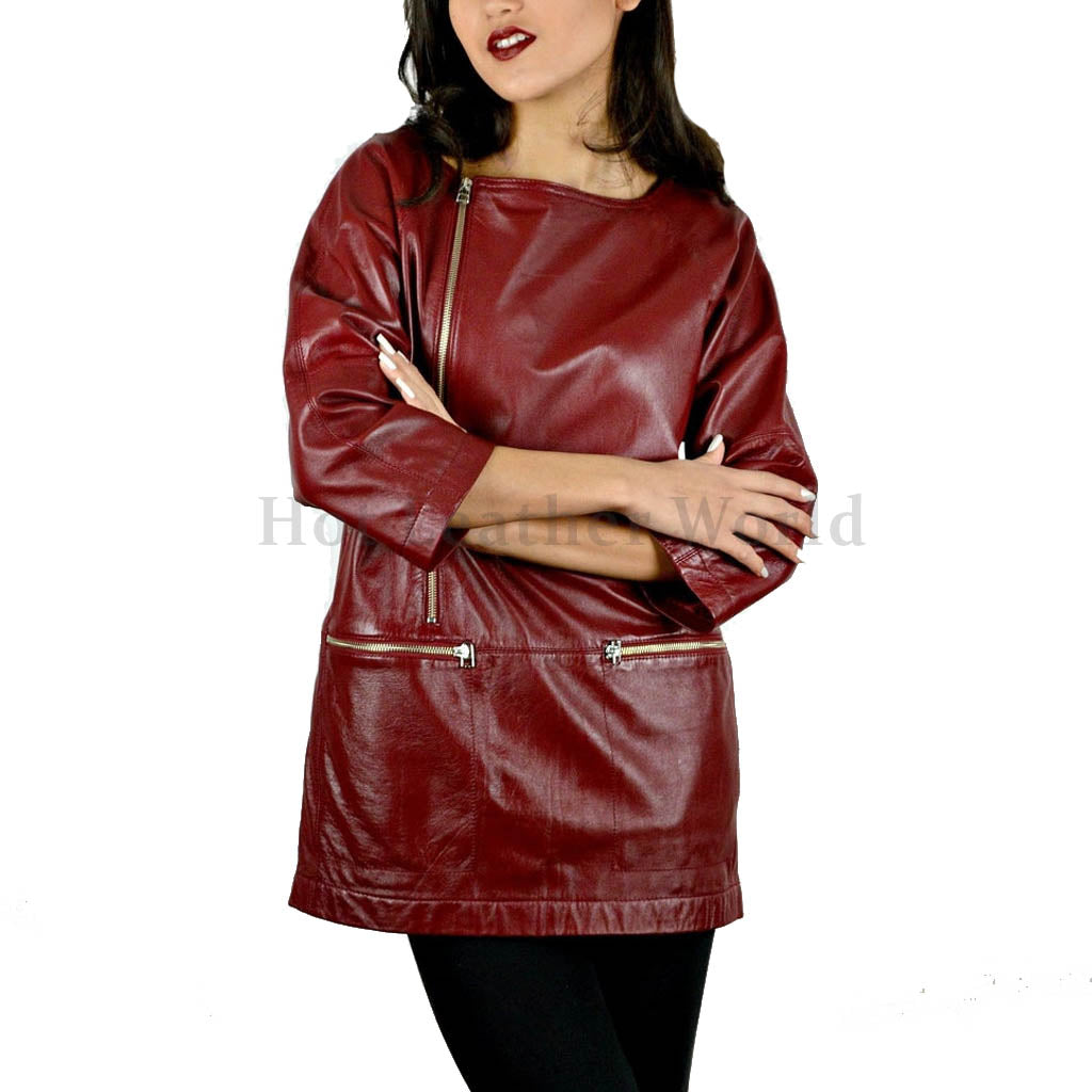 Classic Women Genuine Leather Tunic Top -  HOTLEATHERWORLD
