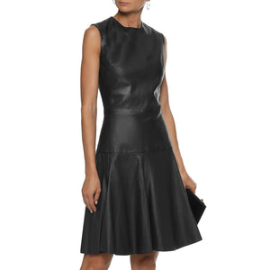 Corporate Wear Sleeveless Women Leather Dress -  HOTLEATHERWORLD