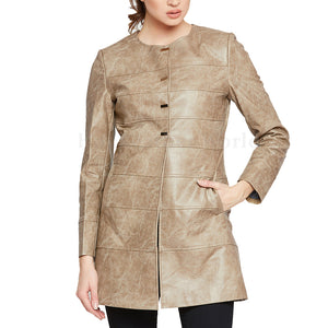 Crinkled Effect Women Leather Coat -  HOTLEATHERWORLD