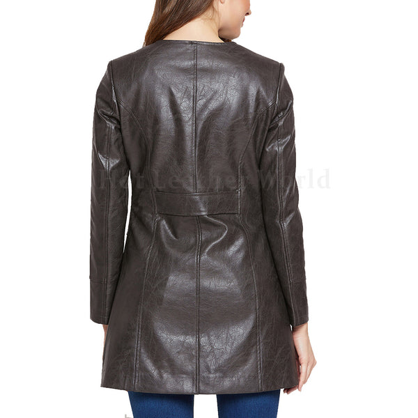 Crinkled Effect Women Leather Coat -  HOTLEATHERWORLD