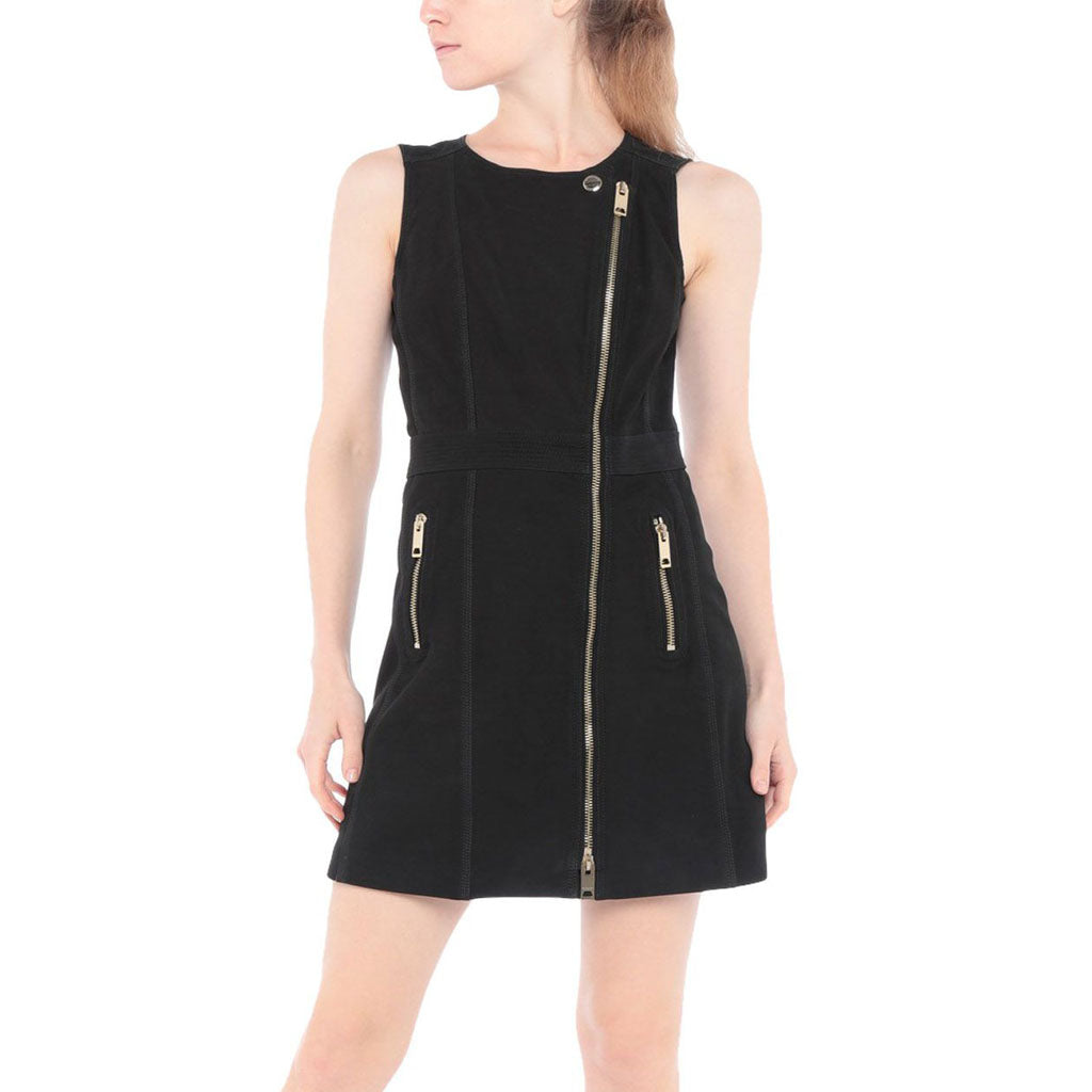 chinese dress ladies Faux Leather Zip-Front Midi Dress | Built-In Shapewear main image 0