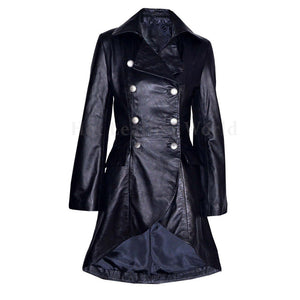 Gothic Style Victorian Laced Back Women Leather Coat -  HOTLEATHERWORLD