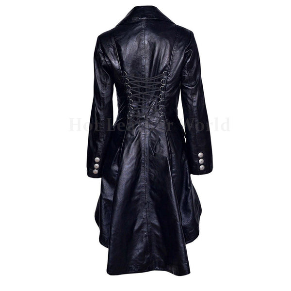 Gothic Style Victorian Laced Back Women Leather Coat -  HOTLEATHERWORLD