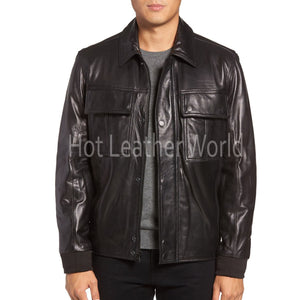 Bomber Style Leather Coat for Men -  HOTLEATHERWORLD