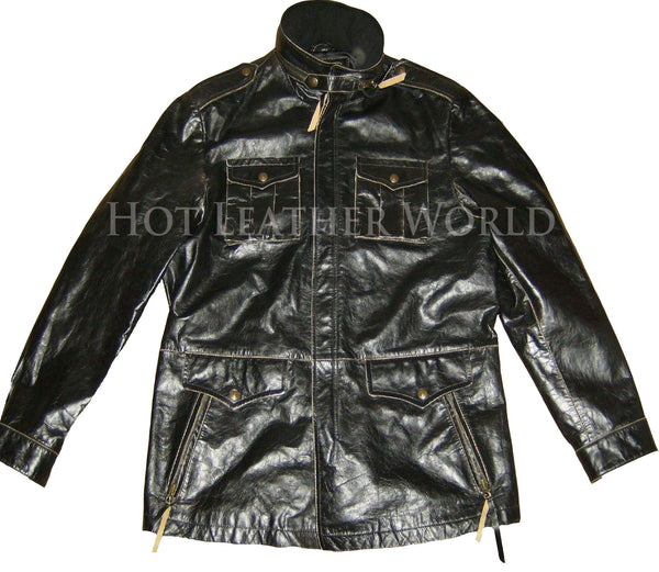 Leather Military Jacket For Men -  HOTLEATHERWORLD