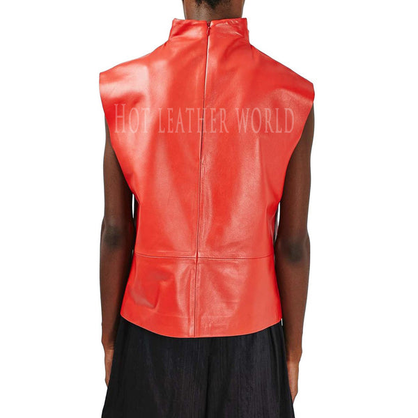 Funnel Neck Leather Top For Women -  HOTLEATHERWORLD