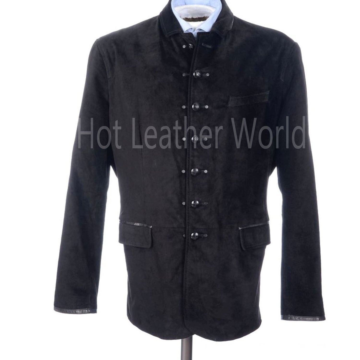 Suede Leather Military Men Jacket -  HOTLEATHERWORLD