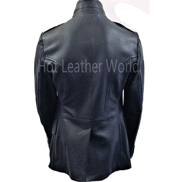Grained Leather Military Black Jacket -  HOTLEATHERWORLD