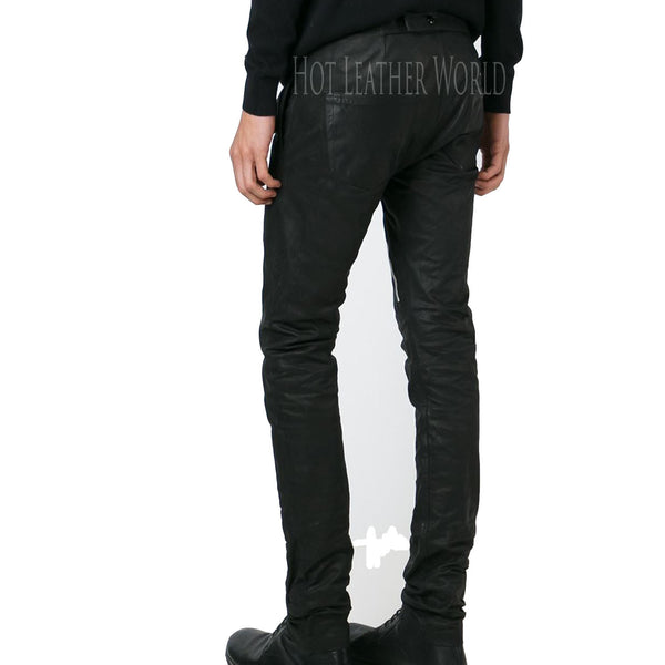 Asymmetric Zip Skinny Trousers For Men -  HOTLEATHERWORLD