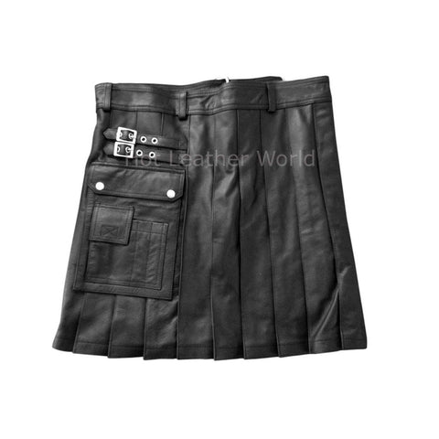 Belted Waist Men Elegant Leather Kilt -  HOTLEATHERWORLD