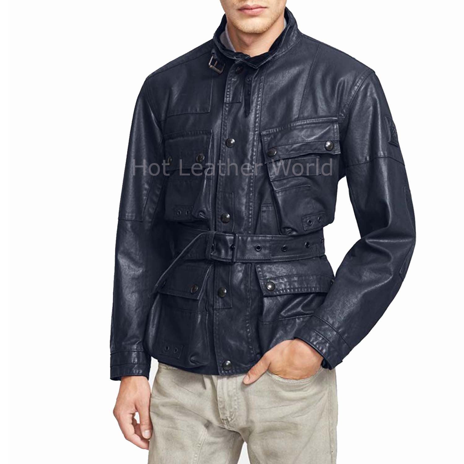 New Elegant Winter Men Leather Coat -  HOTLEATHERWORLD