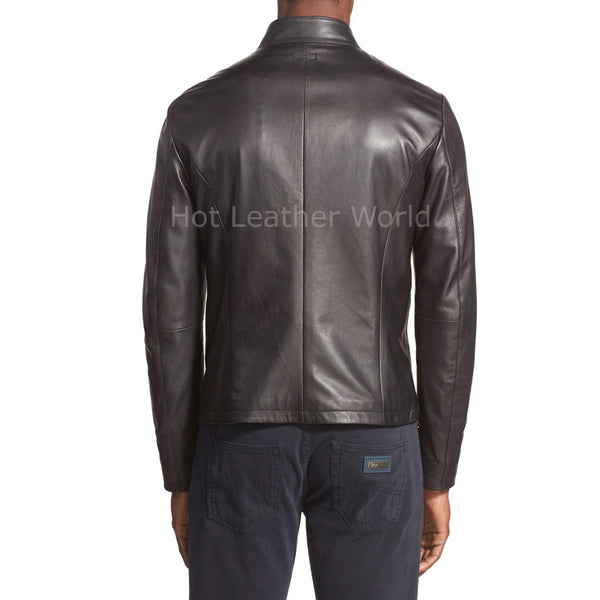 Paneled Details Men Biker Leather Jacket -  HOTLEATHERWORLD