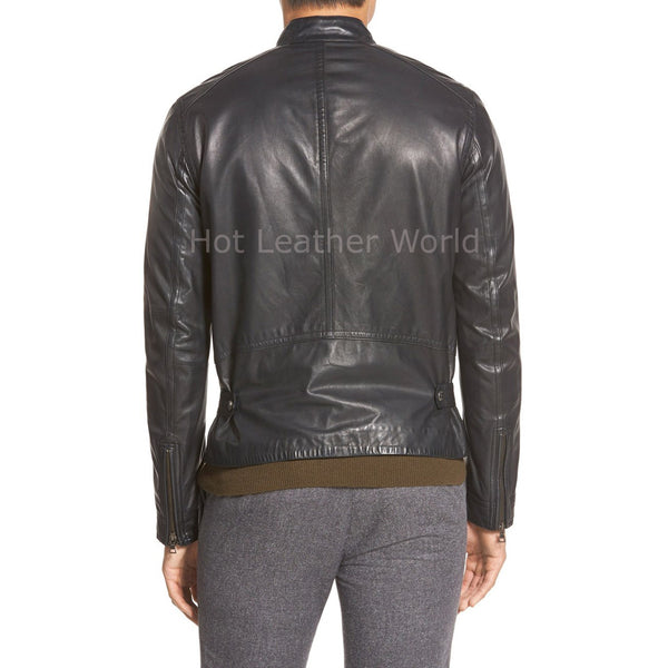 Tab Collar Men Leather Jacket -  HOTLEATHERWORLD
