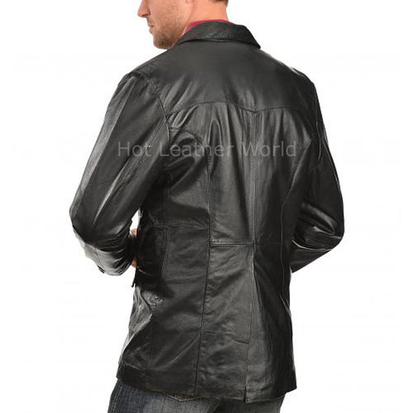 Whipstitch Details Men Leather Blazer -  HOTLEATHERWORLD