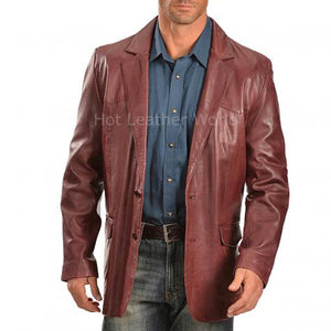 Classic Style Men Leather Blazer -  HOTLEATHERWORLD