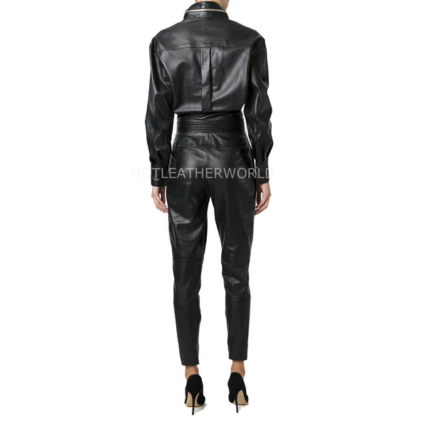 Military Style Women Leather Jumpsuit -  HOTLEATHERWORLD