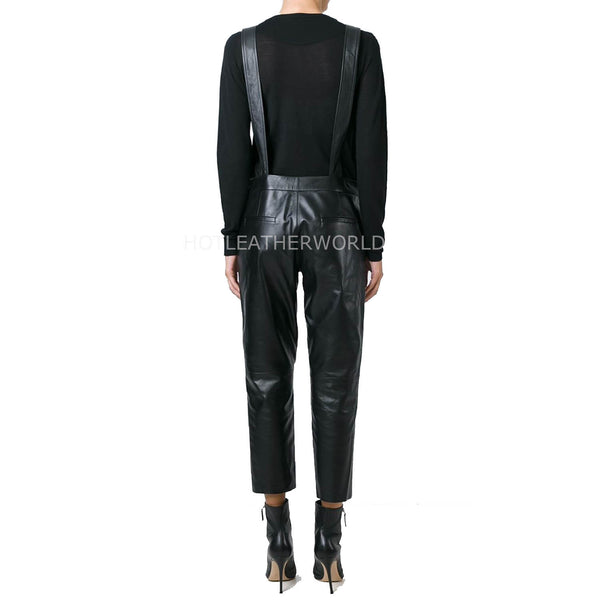 Dungaree Style Women Leather Jumpsuit -  HOTLEATHERWORLD