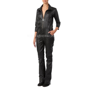 Utility Style Women Leather Jumpsuit -  HOTLEATHERWORLD
