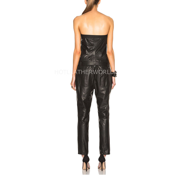 Strapless Style Women Real Leather Jumpsuit -  HOTLEATHERWORLD